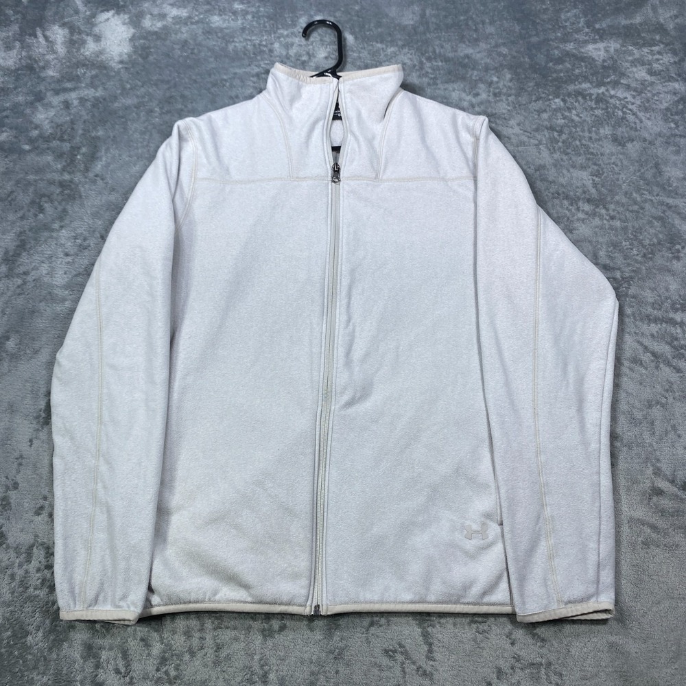 Under Armour ColdGear Full Zip Jacket Mens Large Beige Fleece Lined Loose Fit